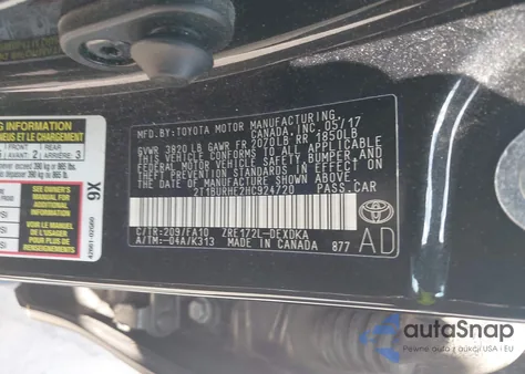 2017 Toyota Corolla L z USA, uszkodzony, nr VIN 2T1BURHE2HC924720